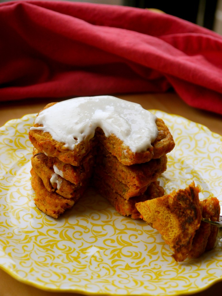 Carrot Cake Pancakes with Whipped Cream Cheese Topping | www.mybaconwrappedlife.com