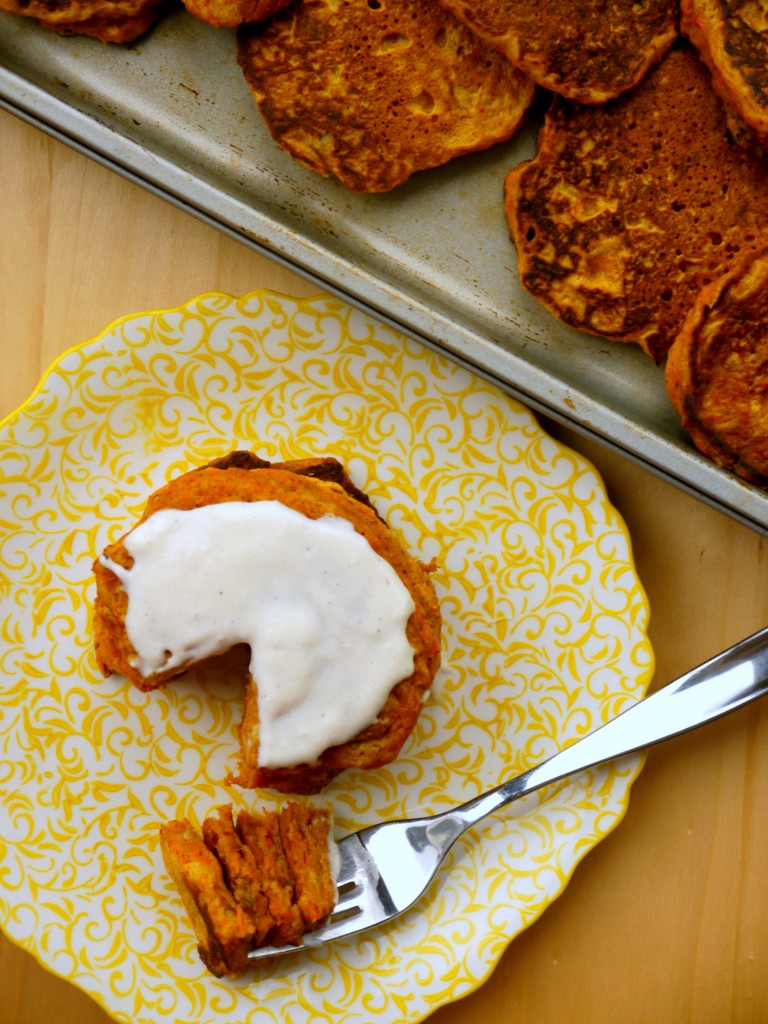 Carrot Cake Pancakes with Whipped Cream Cheese Topping | www.mybaconwrappedlife.com