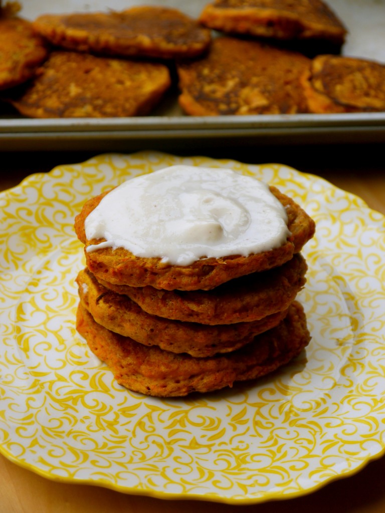 Carrot Cake Pancakes with Whipped Cream Cheese Topping | www.mybaconwrappedlife.com