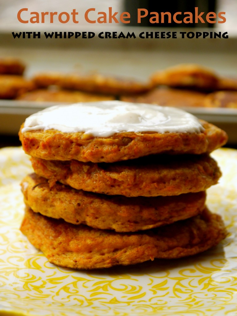 Carrot Cake Pancakes with Whipped Cream Cheese Topping | www.mybaconwrappedlife.com