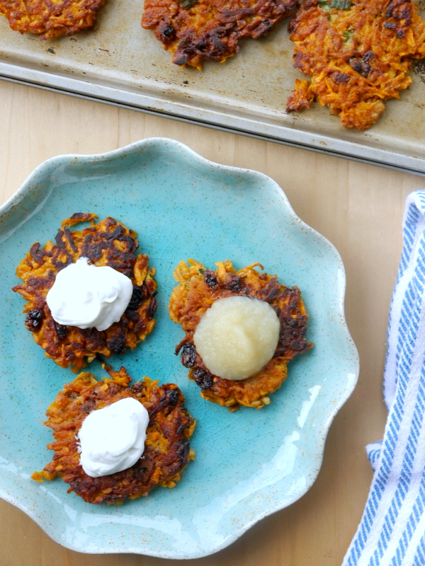 sweet potato latkes with golden raisins and walnuts // my bacon-wrapped life