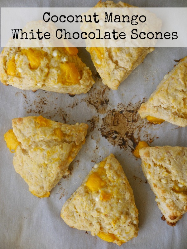 coconut mango white chocolate scones // my bacon-wrapped life