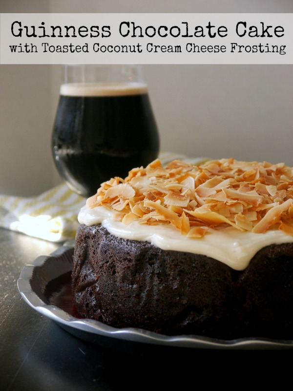 guinness chocolate cake with toasted coconut cream cheese frosting // my bacon-wrapped life